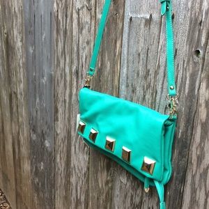 Turquoise and gold studded magnetic purse